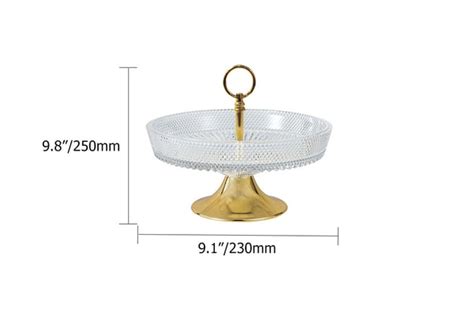 Gold Round Glass Pedestal Fruit Bowl Basket Snack Tray Decorative Bowl With Handle Homary