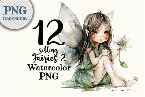 Sitting Fairies Watercolor Image Png Graphic By Monsoon Publishing