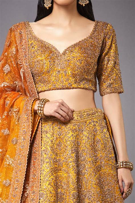 Buy Ri Ritu Kumar Yellow Silk Brocade Jamawar Lehenga Set Online Aza