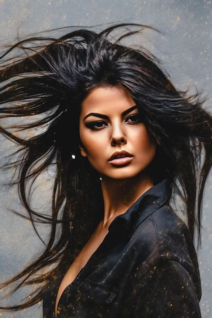 Premium Photo Portrait Of A Beautiful Brunette Woman With Flying Hair