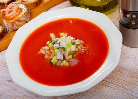 Traditional Spanish Refreshing Pureed Soup Gazpacho From Tomatoes