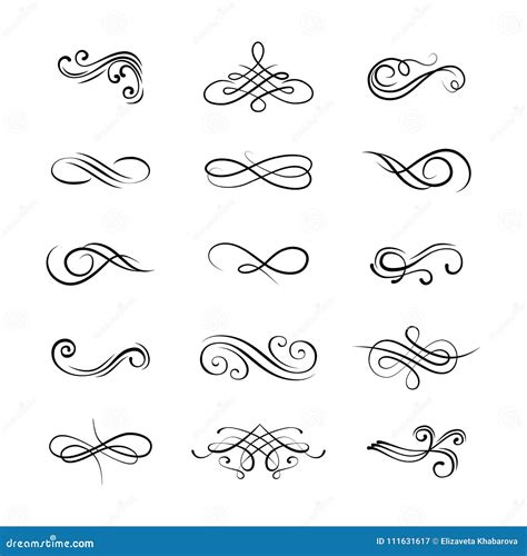 Set Flourishes Calligraphic And Page Decoration Design Elements Swirl Scroll And Divider