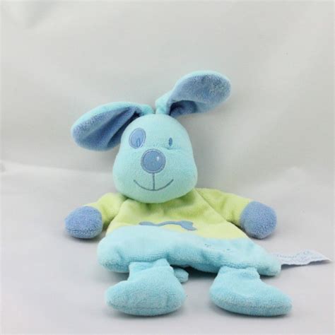 Doudou Plat Chien Bleu Vert Tiamo Collection