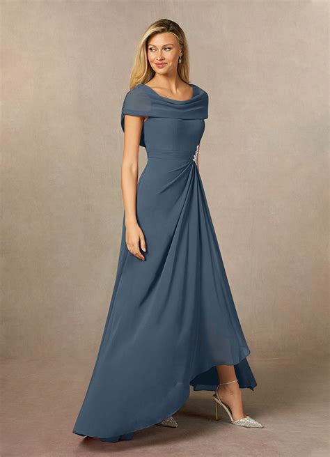 Azazie Mary Neptune A Line Side Slit Chiffon Dress Mother Of The Bride Dresses Azazie