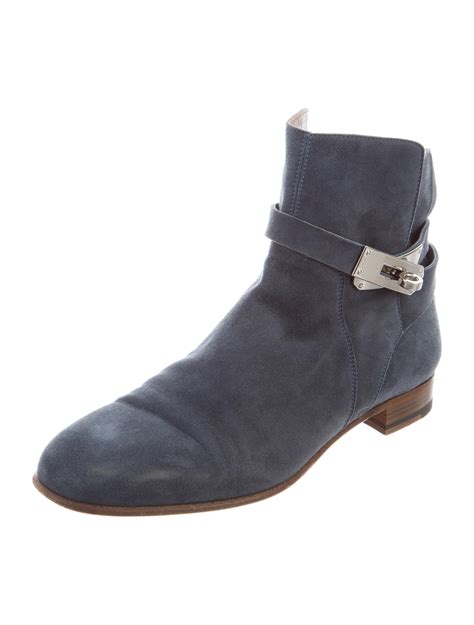 Herm S Neo Suede Round Toe Ankle Boots Blue Boots Shoes Her