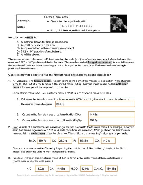 Stoichiometry Gizmo Answer Key Edubirdie