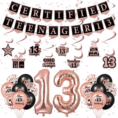 Rose Gold 13th Birthday Decorations Gold Pink Official Certified Teenager 13th