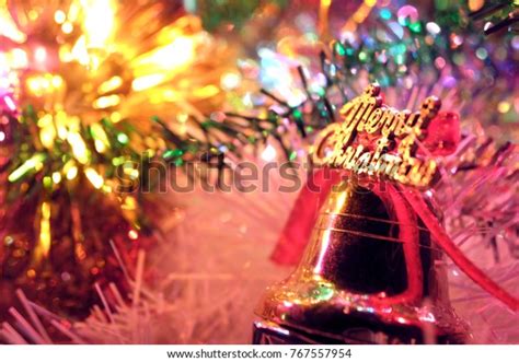 Beautiful Golden Bell Merry Christmas Text Stock Photo 767557954