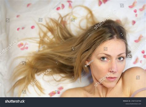 Beautiful Blonde Woman Long Hair Lying Stock Photo 2587318769 Shutterstock