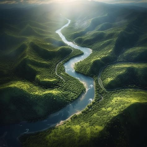 Premium Ai Image Arafed View Of A River Running Through A Lush Green