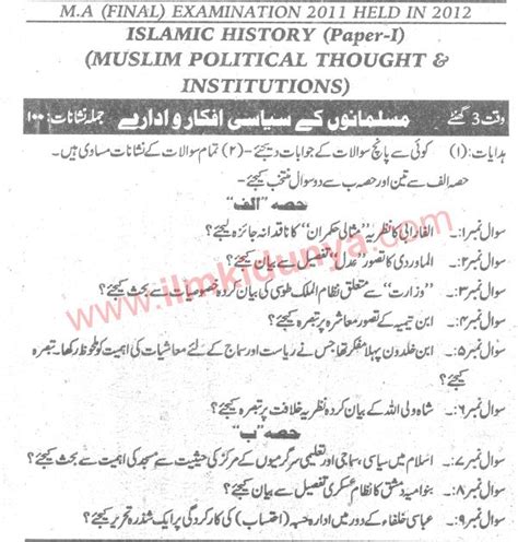 Karachi University Islamic History Ma Part 2 Past Paper 2012 Paper 1