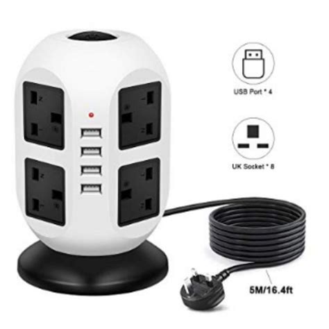 Power Strip Tower 4 Usb Ports 8 Way Outlets Charging Station 5m164ft