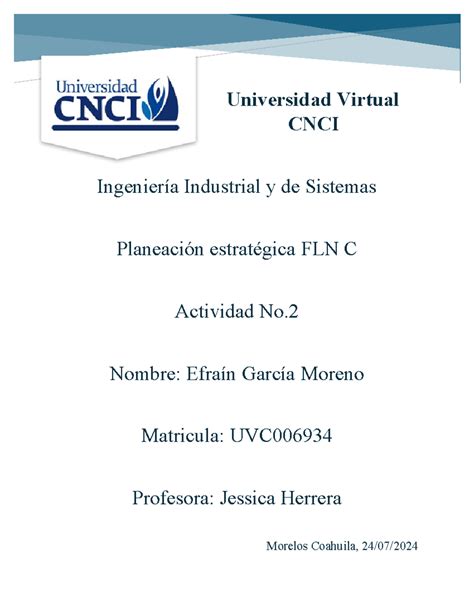 Planeaci N Estrat Gica Fln C Act Universidad Virtual Cnci