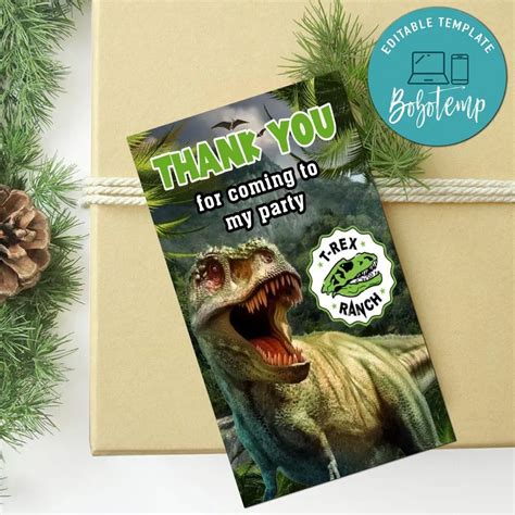 T Rex Ranch Thank You Tag Customizable Template Bobotemp