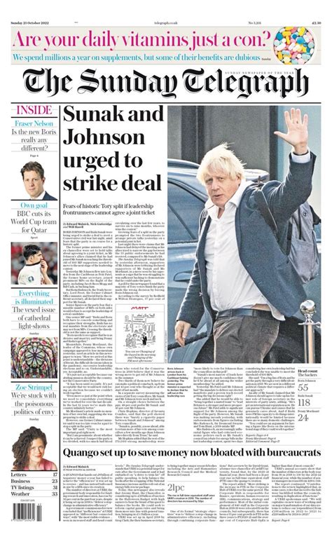 Sunday Telegraph Front Page 23rd Of October 2022 Tomorrows Papers Today