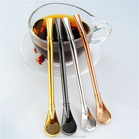 Wholesale 304 Stainless Steel Drinking Spoon Straw Filter Tea Strainer Yerba Mate Boba Tea