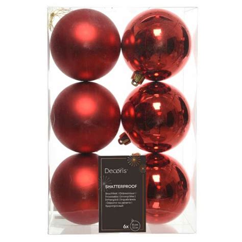 Decoris Shatterproof Baubles In Christmas Red Pack Of 6