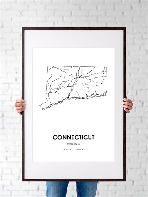 Connecticut State Map Digital Printable Vector Illustration Wall Art ...