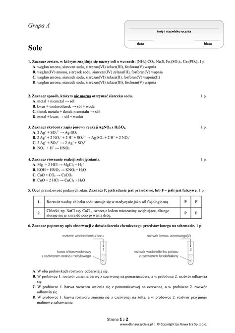 Sprawdzian Sole Grupa A Grupa A Sole Zaznacz Zestaw W Kt Rym