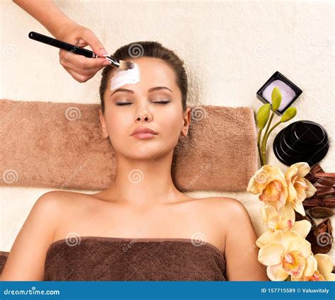 Woman Having A Facial Cosmetic Mask At Spa Salon Stock Image Image Of