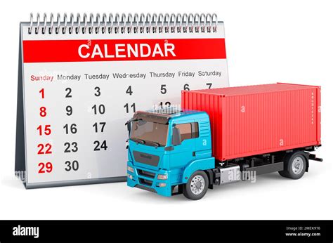 Desk Calendar With Truck 3d Rendering Isolated On White Background