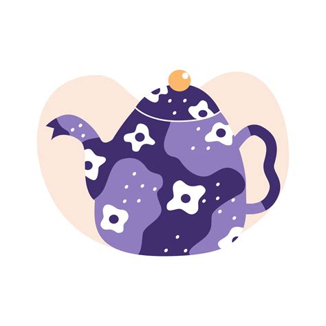 Vintage teapot. Retro floral ceramic. Flat vector illustration in ...