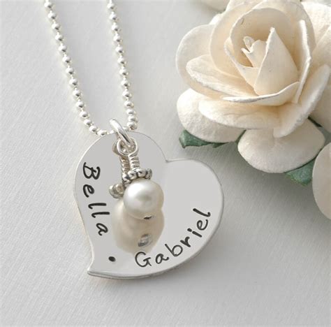 Personalized Heart Necklace Hand Stamped Engraved Etsy