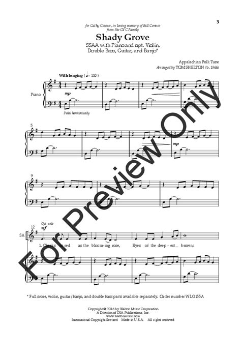 Shady Grove Ssaa Arr Tom Shelton Jw Pepper Sheet Music