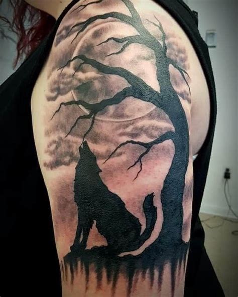 70 Cool Howling Wolf Tattoo Ideas Wolf And Moon Tattoo Howling Wolf