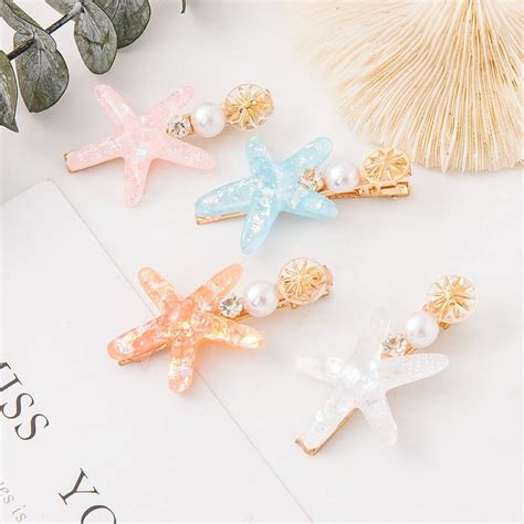 Shell Pearl Starfish Hair Clip Set For Women Girls Princess Hair Clips