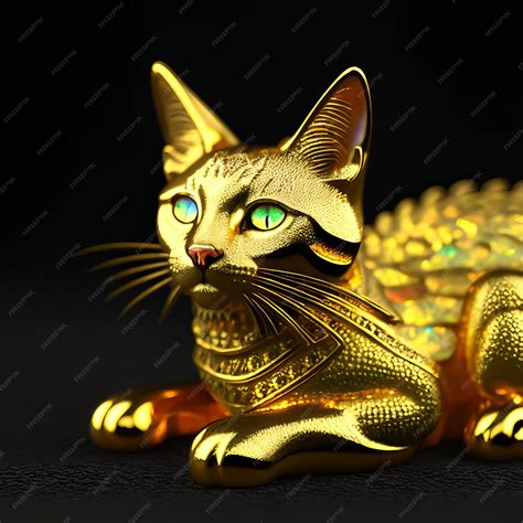 Premium Ai Image A Gold Cat With Green Eyes Is Sitting On A Black