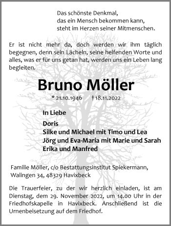 Traueranzeigen von Bruno Möller trauer ms