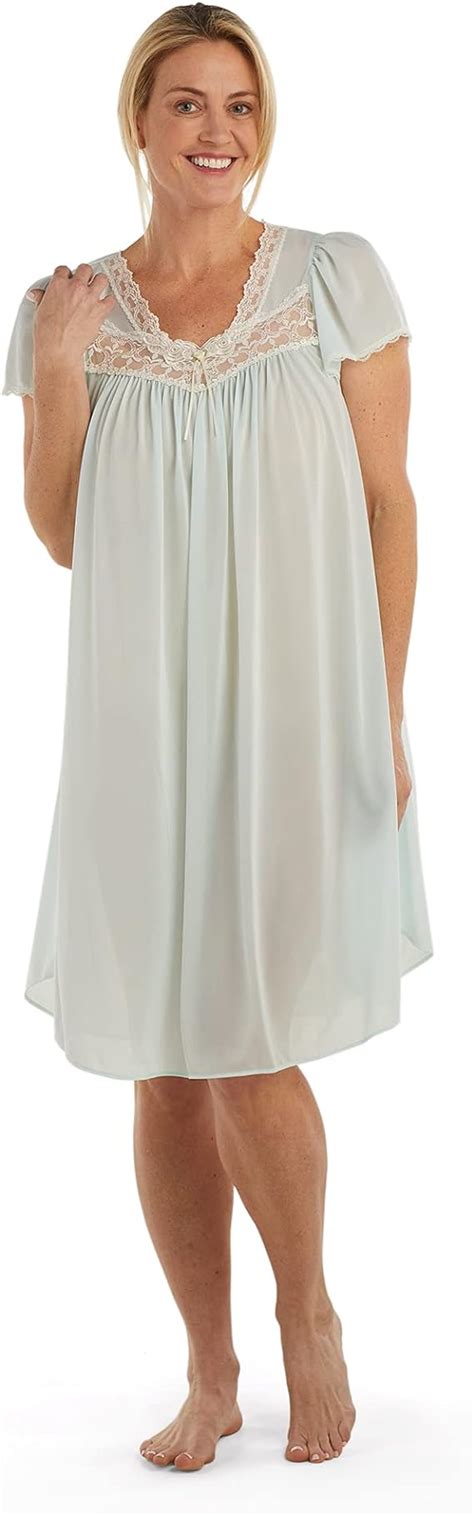 Miss Elaine Silk Essence Nightgown Short Silky And Sheer Tricot Gown With Flutter Sleeves At