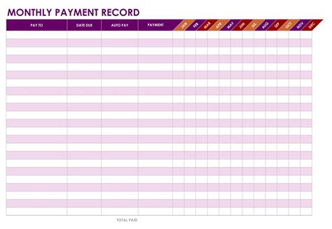 Free Payment Log Template Printable Templates