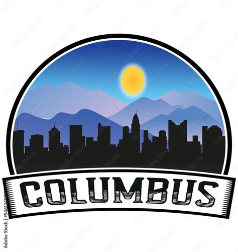 Columbus Ohio Usa Skyline Sunset Travel Souvenir Sticker Logo Badge Stamp Emblem Coat Of Arms