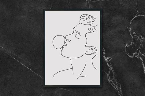 Gay Man Blowing A Bubblegum Erotic Male Body Line Art PRINT Etsy