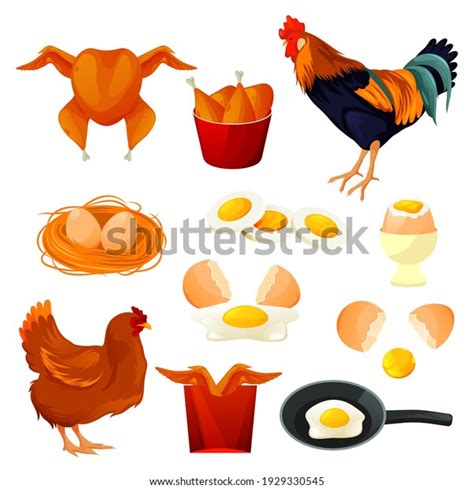 Chicken Food And Poultry Products Farm Meat And Hen Eggs In Nest