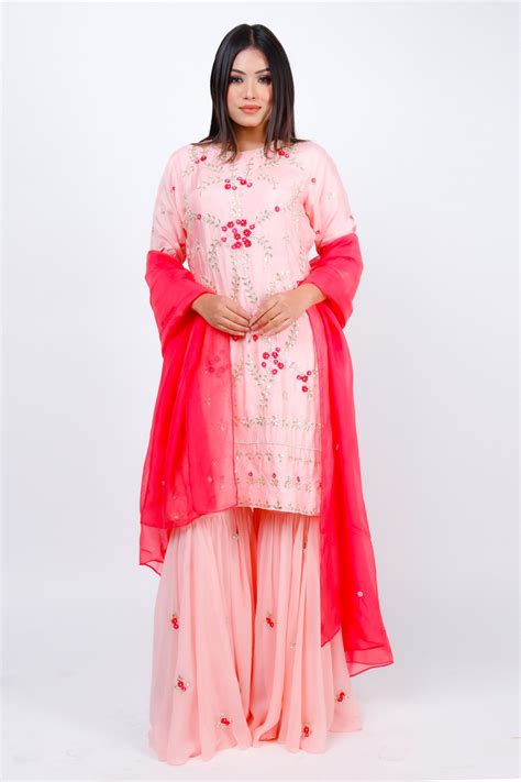 Buy Geetika Jain Pink Gota Patti Embroidered Kurta Set Online Aza