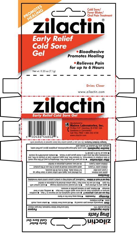 Zilactin Early Relief Cold Sore Gel Blairex Laboratories Inc