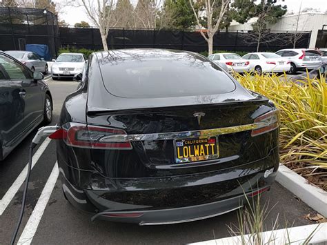 LOLWATT License Plate On Tesla At Google