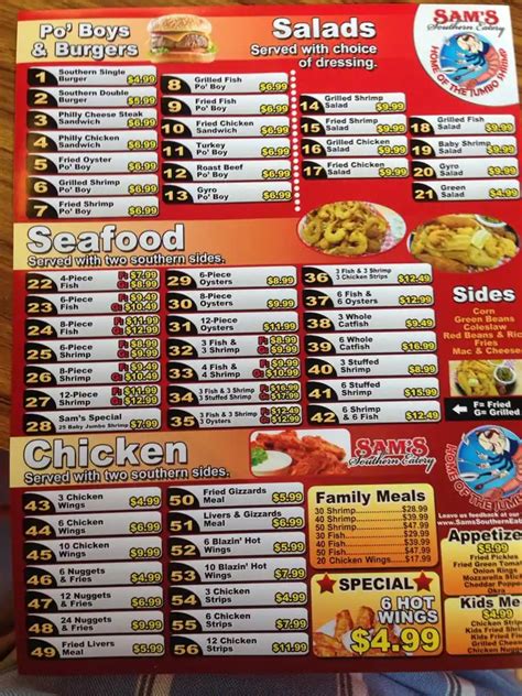 Menu at Sam's Southern Eatery WacoTX restaurant, Waco