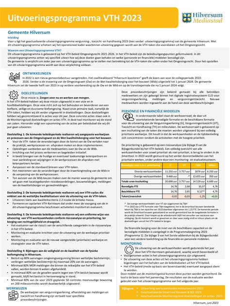 Uitvoeringsprogramma Vth Hilversum Lokale Wet En Regelgeving
