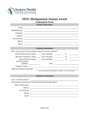 Fillable Online EFSC Distinguished Alumni Award Nomination Form Fax