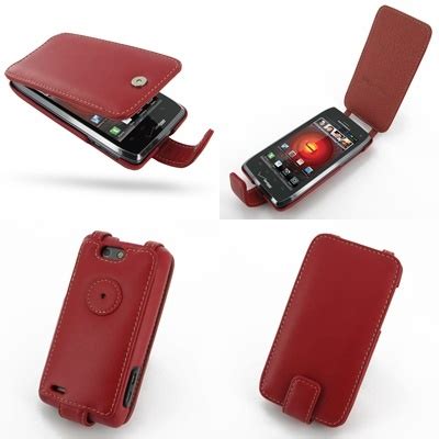 Pdair Leather Case For Motorola Droid Xt Flip Type Red