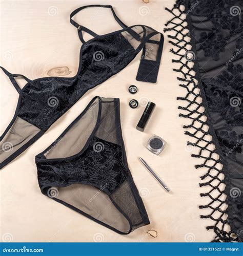 Shopping And Fashion Concept Set Of Glamorous Stylish Lace Lingerie