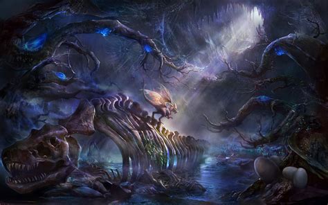 fantasy art, dragon, bones