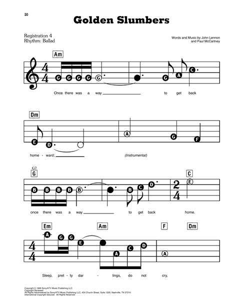 Golden Slumbers By The Beatles Sheet Music For E Z Play Today At Sheet