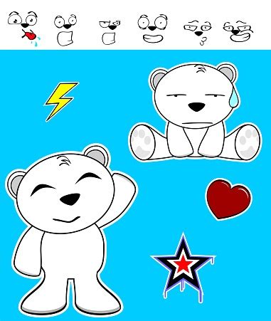 Cute Kawaii Polar Bear Expressions Collection Set Stock Illustration ...