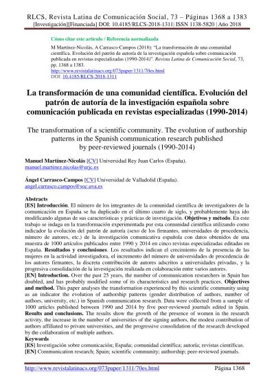 La transformación de una comunidad científica Evolución del patrón de