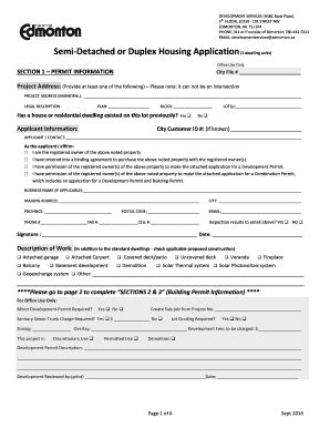 Fillable Online Edmonton Semi Detached Or Duplex Housing Application 2